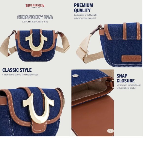 True Religion Crossbody Mini Flap Adjustable Strap Bag Blue Denim 🆕FAST😮💨⚡🚚 - Picture 2 of 15